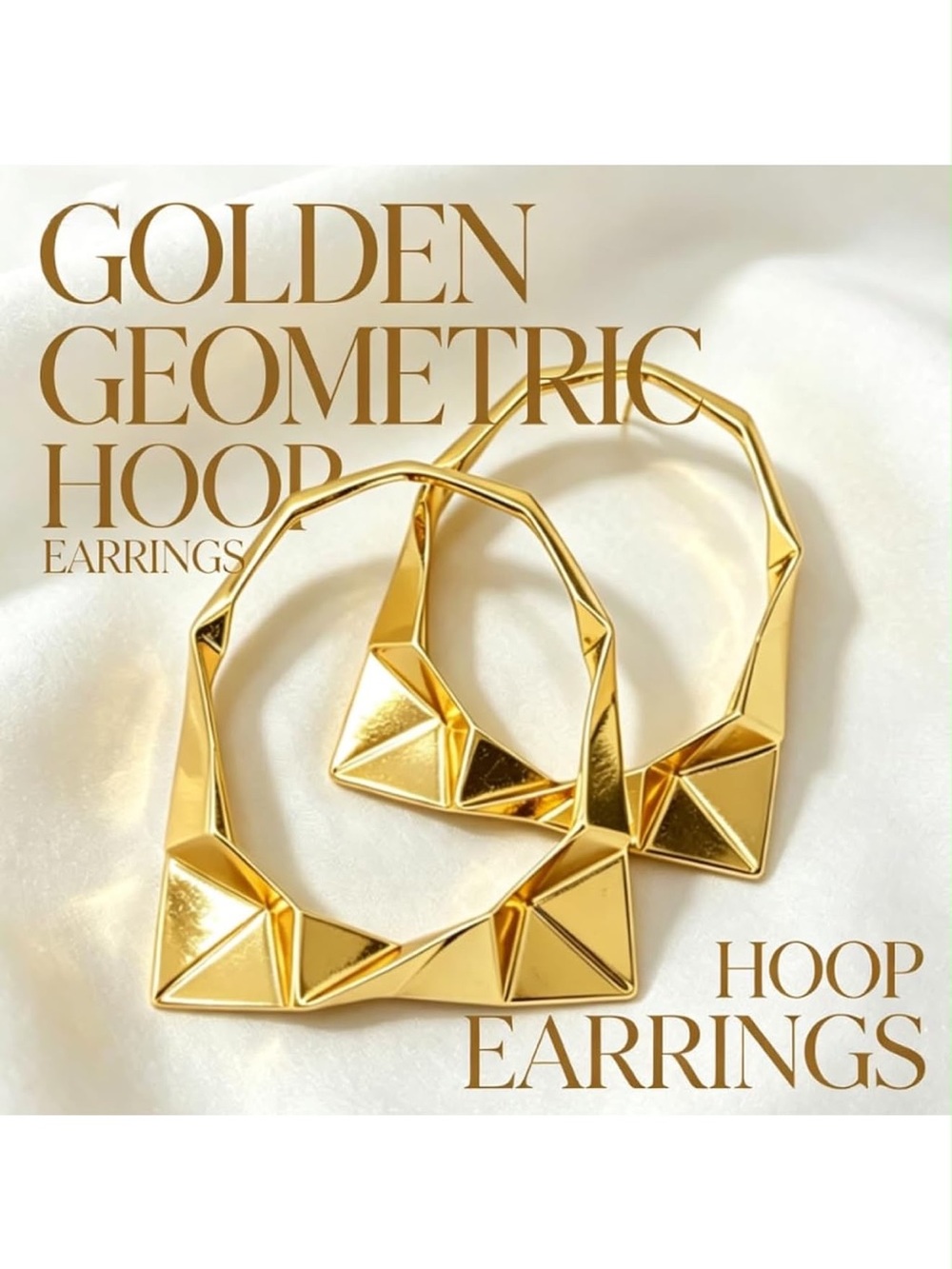 Anthropologie Faceted Gold Color Geometric Hoop Earrings - Picture 4 of 6